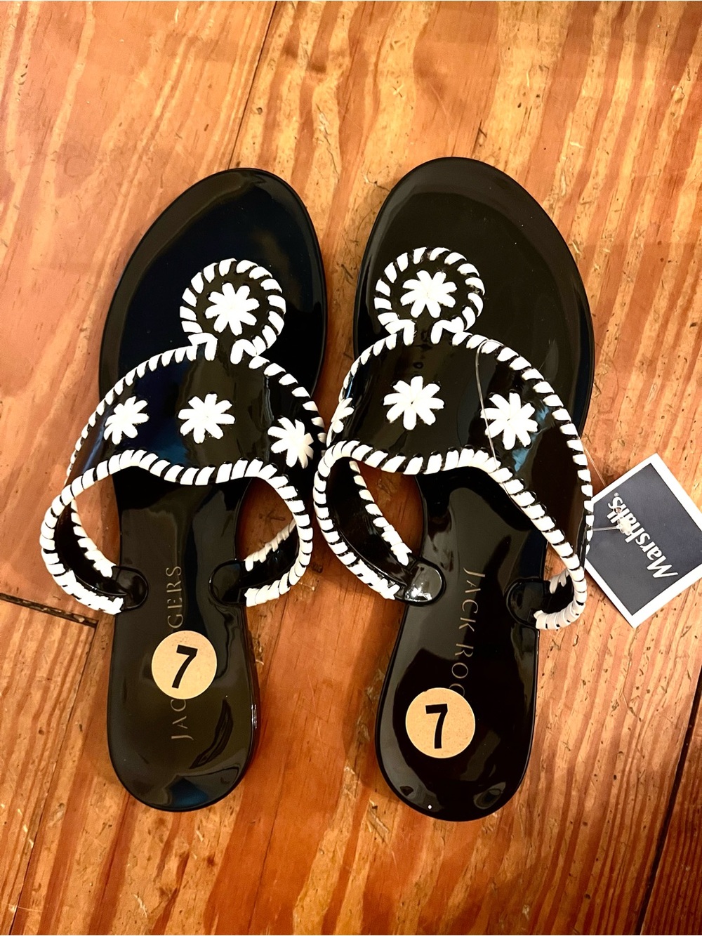 Jack Rogers Black and White Patent Palma Sandals Women’s Size 7 New With Tags